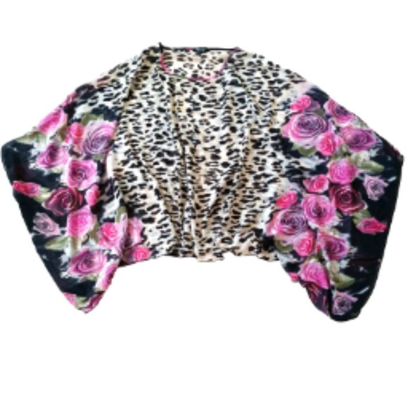 NWOT Best Life Semi Sheer Poncho Top Animal & Floral Print Flowy Feminine OS - Picture 4 of 14